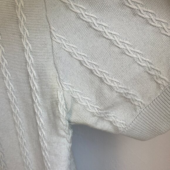 KING & TUCKFIELD POWDER BLUE BRAIDED MERINO KNIT PATTERN SHORT SLEEVE POLO TOP - Picture 2 of 6